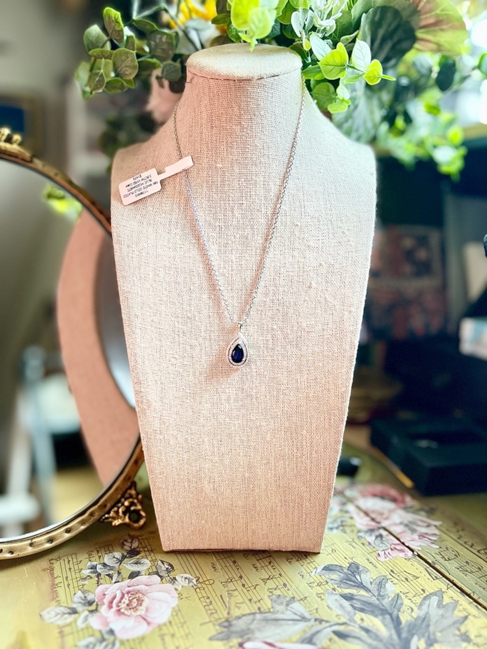 18K White Gold Plated Teardrop Blue Moissanite 3.0K Stone Necklace